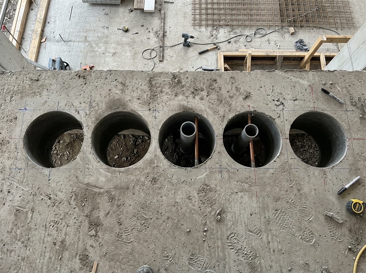 Plumbing shaft core holes
